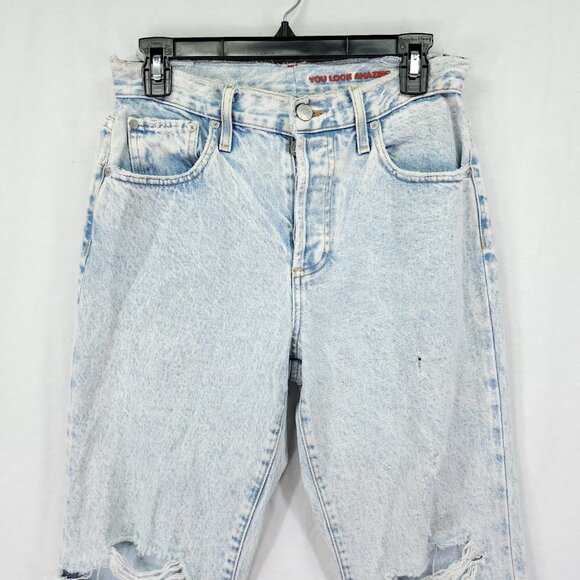 Alice + Olivia Distressed Slouchy Straight Jeans Size 28 Loose Fit Torn Raw Hem - Picture 11 of 16